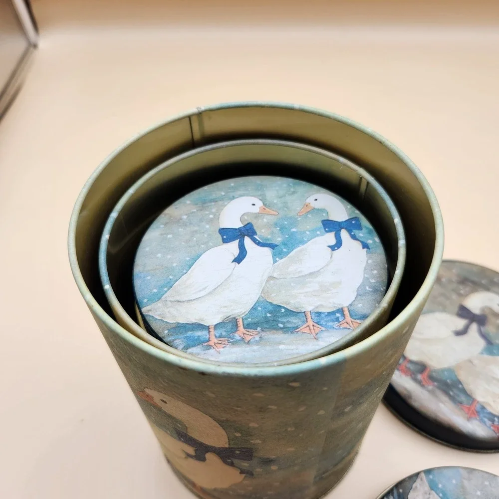 3pc Vintage Blue Ribbon Country Goose Nesting Tin Canisters Cottagecore Granny